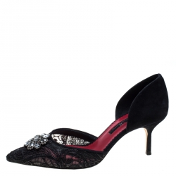 Carolina Herrera Black Lace Crystal Embellished D'orsay Pumps Size 38