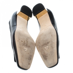 Pre Owned Carolina Herrera Black Leather and Suede Logo Detail Square Toe Pumps Size 38