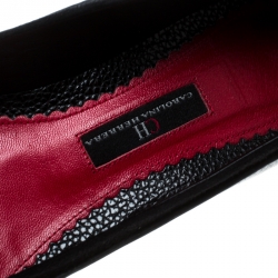 Pre Owned Carolina Herrera Black Leather and Suede Logo Detail Square Toe Pumps Size 38