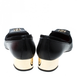 Pre Owned Carolina Herrera Black Leather and Suede Logo Detail Square Toe Pumps Size 38