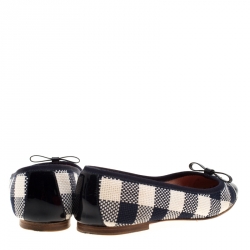 Pre Owned Carolina Herrera Blue Canvas And Patent Leather Bow Cap Toe Ballet Flats Size 37