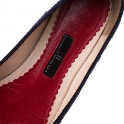 Pre Owned Carolina Herrera Blue Canvas And Patent Leather Bow Cap Toe Ballet Flats Size 37