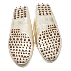 Pre Owned CH Carolina Herrera Metallic Gold Leather Moccasins Size 41