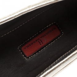 Pre Owned CH Carolina Herrera Metallic Gold Leather Moccasins Size 41