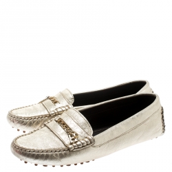 Pre Owned CH Carolina Herrera Metallic Gold Leather Moccasins Size 41