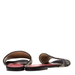 Pre Owned Carolina Herrera Grey/Black Crystal Embellished Mar de Slides Size 39