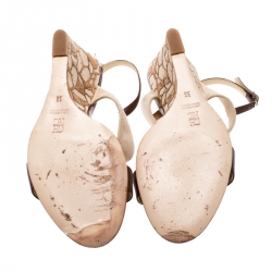 Pre Owned Carolina Herrera Two Tone Leather/Suede Ankle Strap Wedge Sandals Size 38