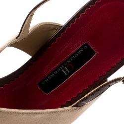 Pre Owned Carolina Herrera Two Tone Leather/Suede Ankle Strap Wedge Sandals Size 38