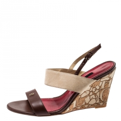 Pre Owned Carolina Herrera Two Tone Leather/Suede Ankle Strap Wedge Sandals Size 38