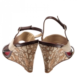 Pre Owned Carolina Herrera Two Tone Leather/Suede Ankle Strap Wedge Sandals Size 38