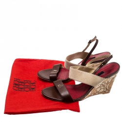 Pre Owned Carolina Herrera Two Tone Leather/Suede Ankle Strap Wedge Sandals Size 38