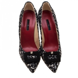 Pre Owned Carolina Herrera Monochrome Tweed Fabric And Suede Pointed Toe Pumps Size 40