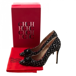 Pre Owned Carolina Herrera Monochrome Tweed Fabric And Suede Pointed Toe Pumps Size 40