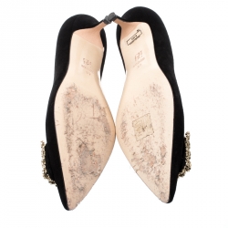 Carolina Herrera Black Crystal Buckled Suede Pointed Toe Pumps Size 37