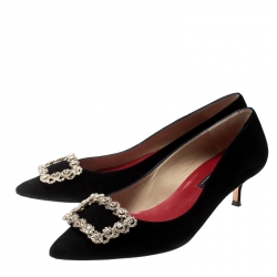 Carolina Herrera Black Crystal Buckled Suede Pointed Toe Pumps Size 37