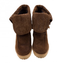 مملوكة مسبقًا بوت للكاحل كارولينا هيريرا سويدي بني كعب روكي مقاس 37