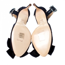 Carolina Herrera Lace And Satin Bow Ankle Strap Sandals Size 38