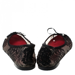 Pre Owned Carolina Herrera Black Satin/Lace Bow Ballet Flats Size 38