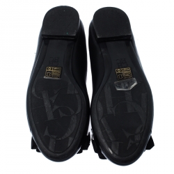 Pre Owned Carolina Hererra Black Leather Bow Ballet Flats Size 36
