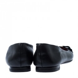 Pre Owned Carolina Hererra Black Leather Bow Ballet Flats Size 36