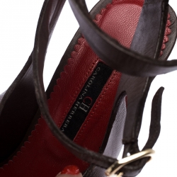 Pre Owned Carolina Herrera Brown Leather Slingback Ankle Strap Sandals Size 40