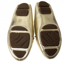 Pre Owned Carolina Herrera Metallic Gold Leather Slip On Loafers Size 37
