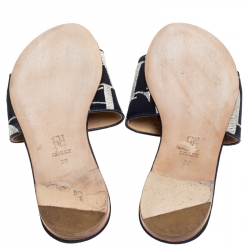 Carolina Herrera Tri Color Logo Satin Flat Slides Size 39