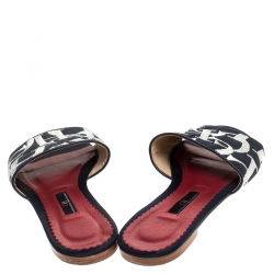 Carolina Herrera Tri Color Logo Satin Flat Slides Size 39