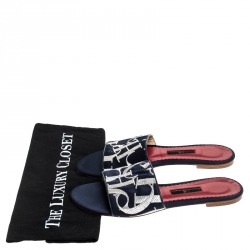 Carolina Herrera Tri Color Logo Satin Flat Slides Size 39