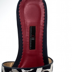 Carolina Herrera Tri Color Logo Satin Flat Slides Size 39