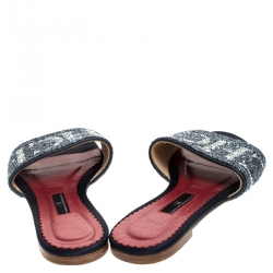 Pre Owned Carolina Herrera Tri Color Logo Satin Mar de Cristal Flat Slides Size 39