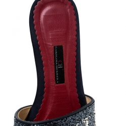 Pre Owned Carolina Herrera Tri Color Logo Satin Mar de Cristal Flat Slides Size 39
