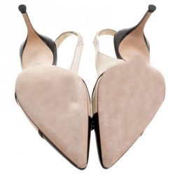 Pre Owned Carolina Herrera Beige/Black Leather Bow Pointed Toe Slingback Pumps Size 39