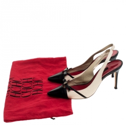 Pre Owned Carolina Herrera Beige/Black Leather Bow Pointed Toe Slingback Pumps Size 39