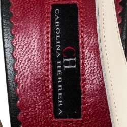 Pre Owned Carolina Herrera Beige/Black Leather Bow Pointed Toe Slingback Pumps Size 39