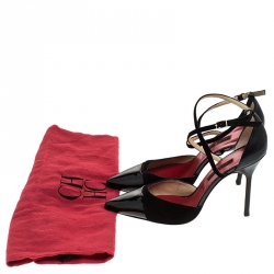 Pre Owned Carolina Herrera Black Suede and Patent Leather Criss Cross Ankle Strap Pumps Size 38