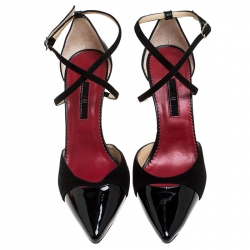 Pre Owned Carolina Herrera Black Suede and Patent Leather Criss Cross Ankle Strap Pumps Size 38