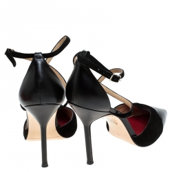 Pre Owned Carolina Herrera Black Suede and Patent Leather Criss Cross Ankle Strap Pumps Size 38