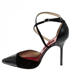 Pre Owned Carolina Herrera Black Suede and Patent Leather Criss Cross Ankle Strap Pumps Size 38