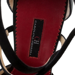 Pre Owned Carolina Herrera Black Suede and Patent Leather Criss Cross Ankle Strap Pumps Size 38