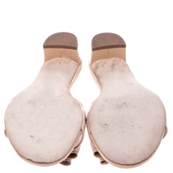 Pre Owned Carolina Herrera Beige Patent Leather Bow Detail Flat Slides Size 36