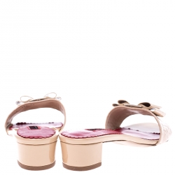 Pre Owned Carolina Herrera Beige Patent Leather Bow Detail Flat Slides Size 36