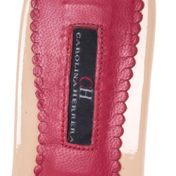 Pre Owned Carolina Herrera Beige Patent Leather Bow Detail Flat Slides Size 36