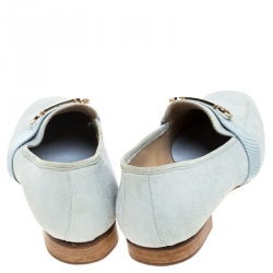 Carolina Herrera Blue Suede Logo Detail Slip On Loafers Size 40