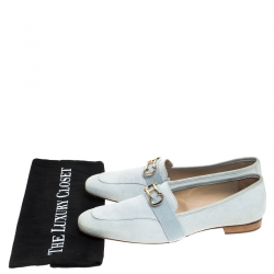Carolina Herrera Blue Suede Logo Detail Slip On Loafers Size 40