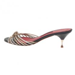 Carolina Herrera Gold and Silver Leather Logo Slides Size 39