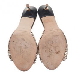 Carolina Herrera Gold and Silver Leather Logo Slides Size 39