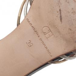 Carolina Herrera Gold and Silver Leather Logo Slides Size 39