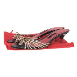 Carolina Herrera Gold and Silver Leather Logo Slides Size 39