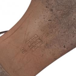 Pre Owned Carolina Herrera Brown Leather Logo T Strap Flat Sandals Size 38